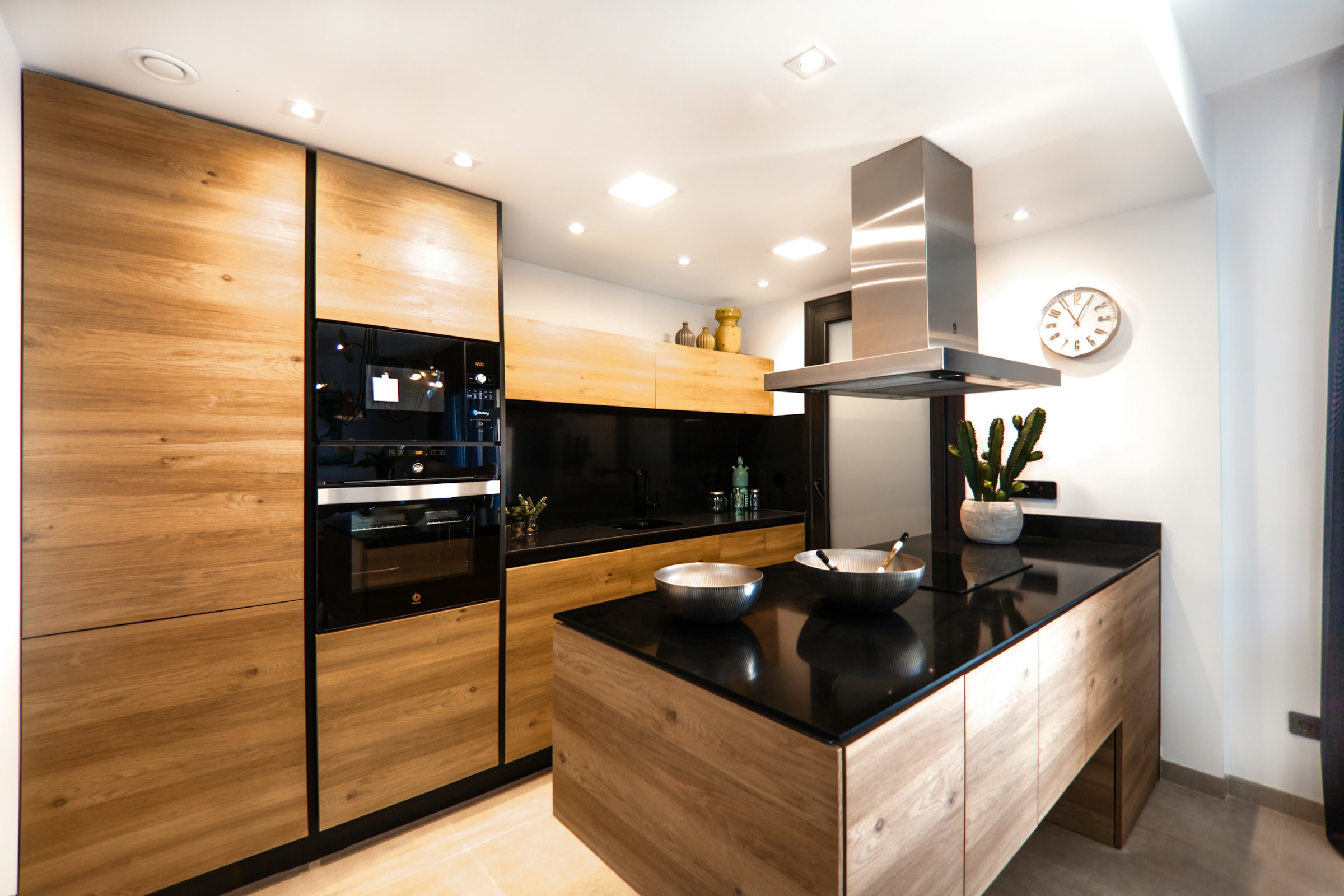 Finished kitchen with wrapped cabinet doors