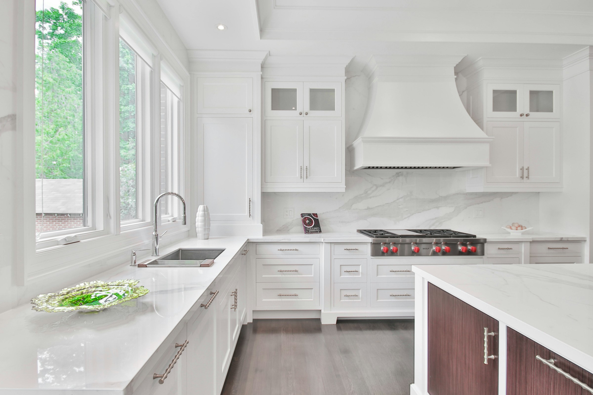 Bright kitchen with freshly wrapped cabinetry