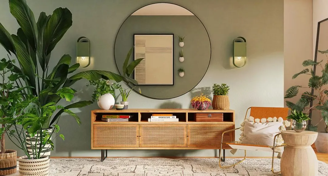 Green wrapped kitchen interior